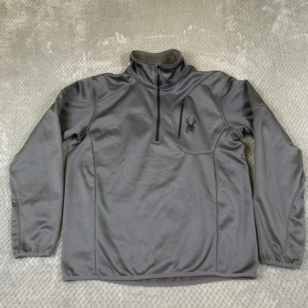 Spyder Mens Gray Quarter Zip Pullover Fleece Jacket Chest Pocket Size Large